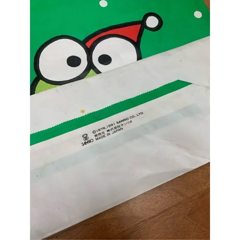 Vintage 1991 Sanrio Holiday Frog Seasons Greetings Paper Bag Green